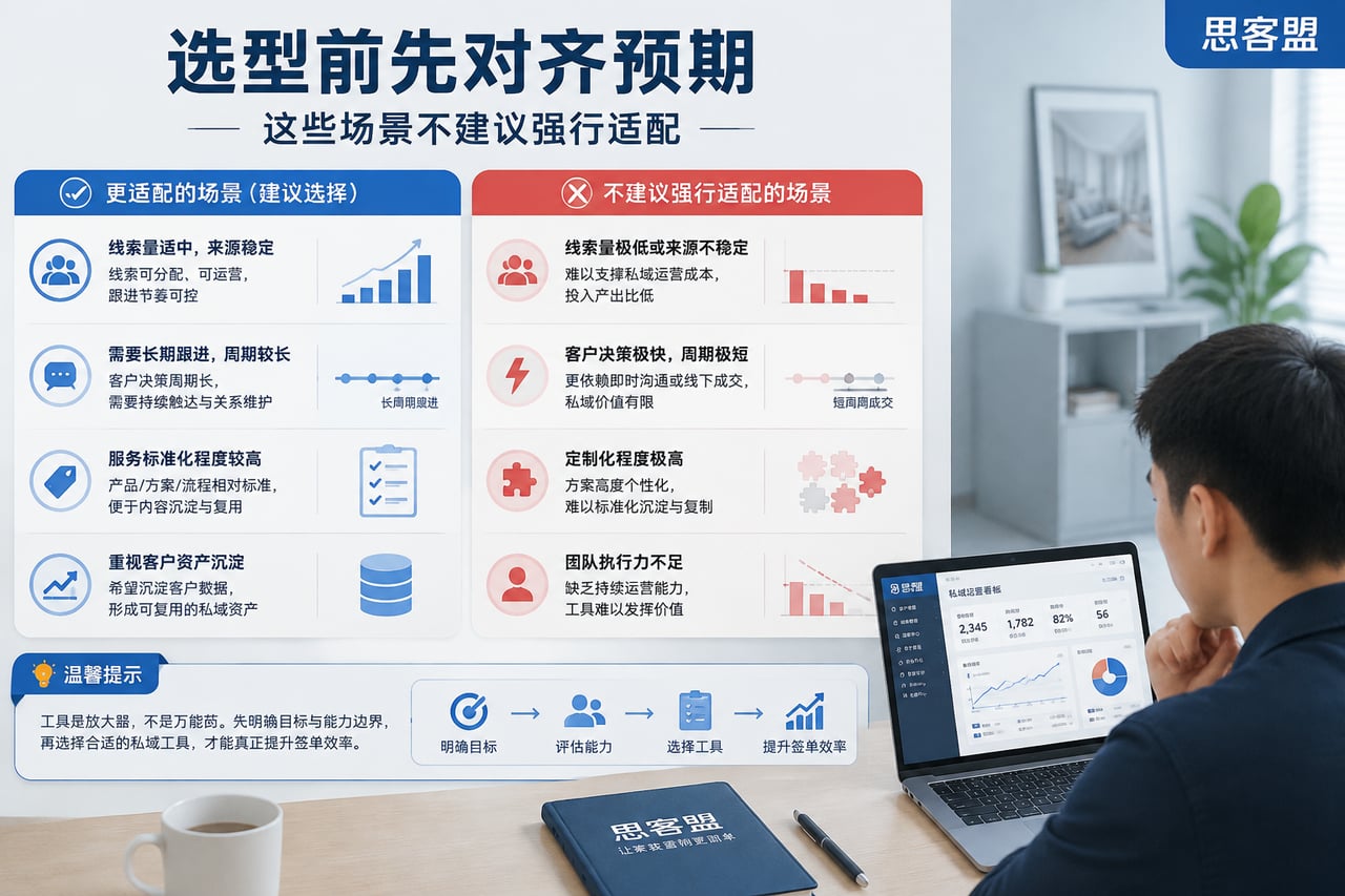 家装行业选企微私域工具:别让长周期跟进耗散签单机会 · 选型前先对齐预期:这些场景不建议强行适配