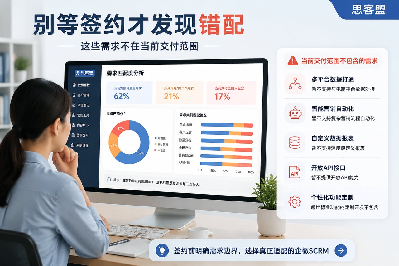 要统计各渠道加粉效果,企微SCRM该怎么选? · 别等签约才发现错配:这些需求不在当前交付范围