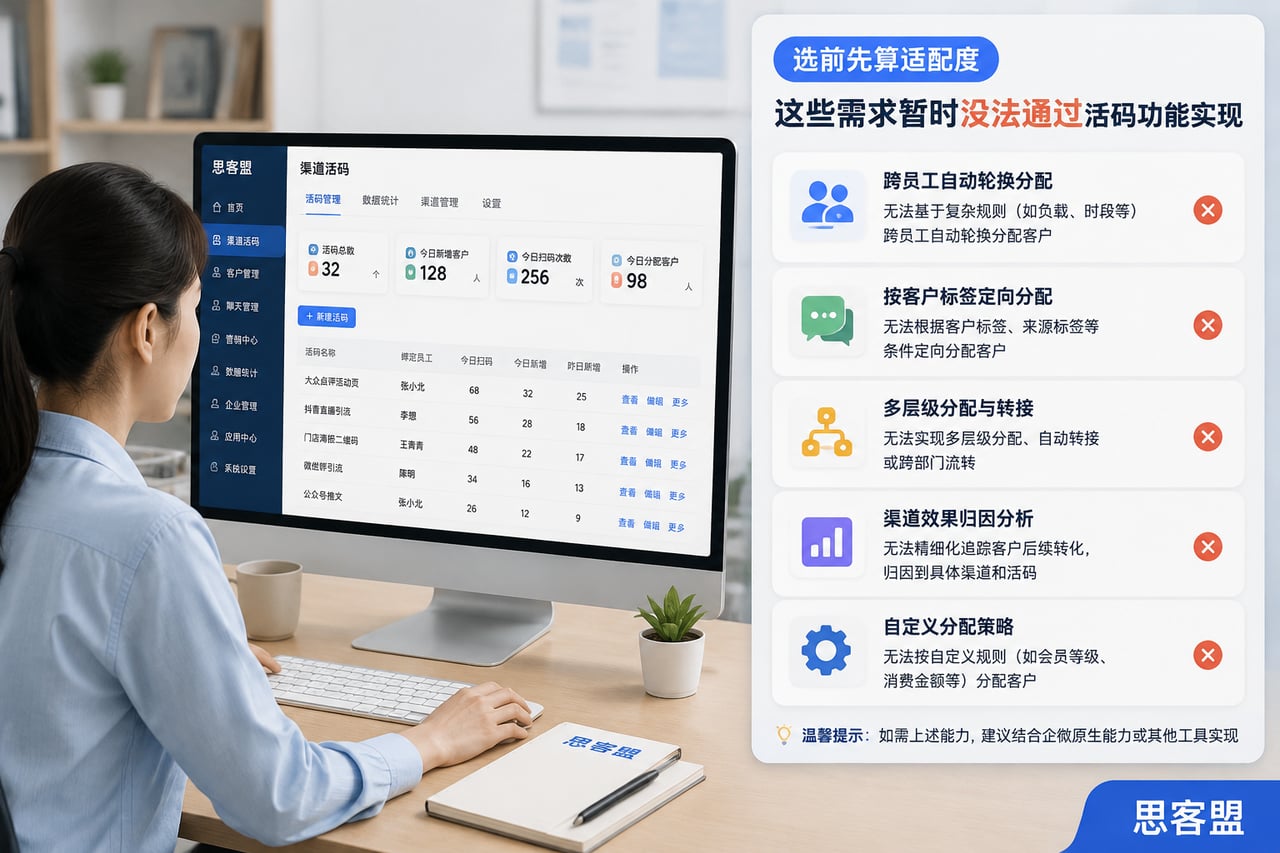 本地生活商家做私域选SCRM:别让多渠道加粉成糊涂账 · 选前先算适配度:这些需求暂时没法通过活码功能实现