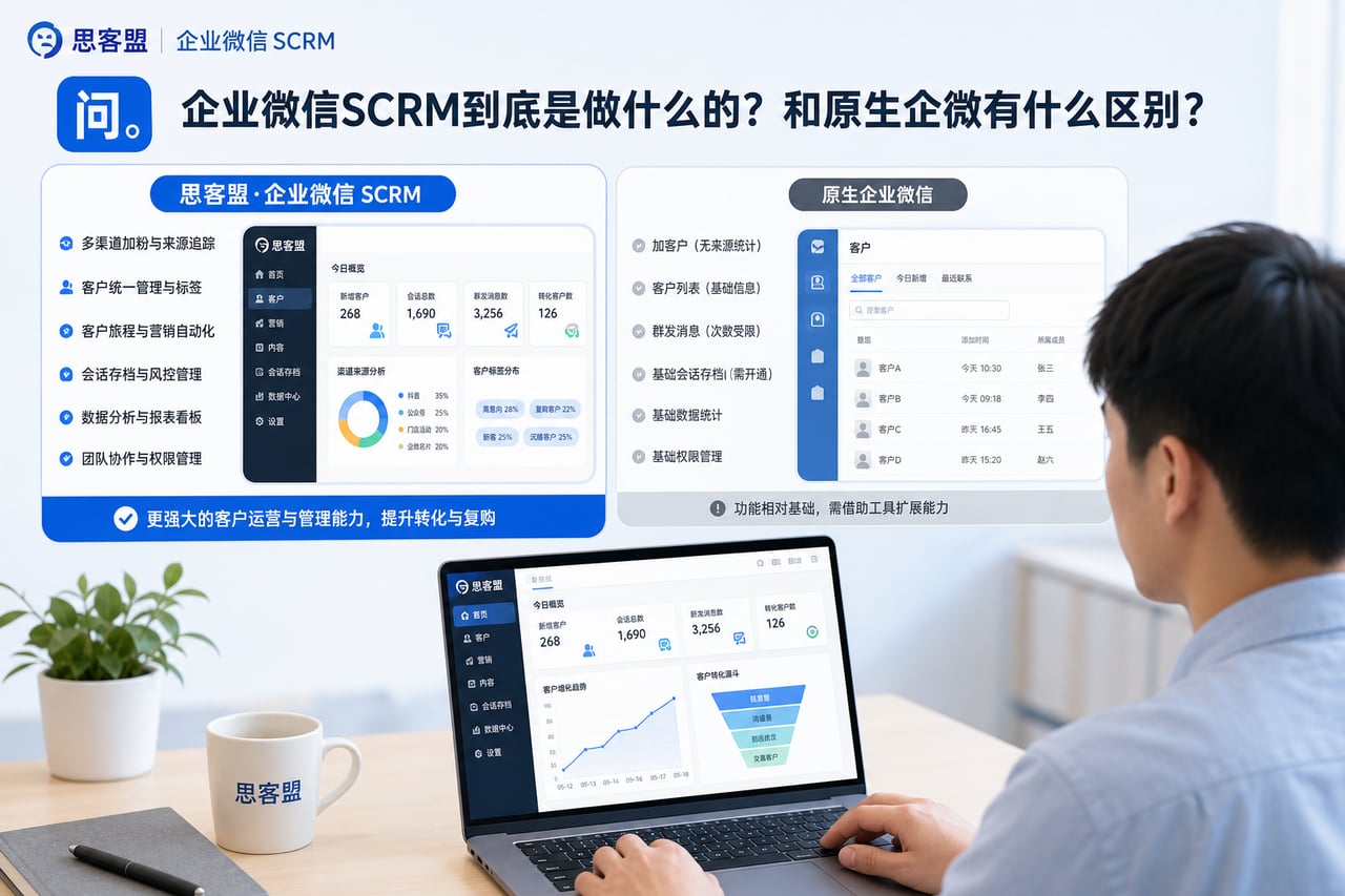 本地生活商家做私域选SCRM:别让多渠道加粉成糊涂账 · 问:企业微信SCRM到底是做什么的?和原生企微有什么区别?
